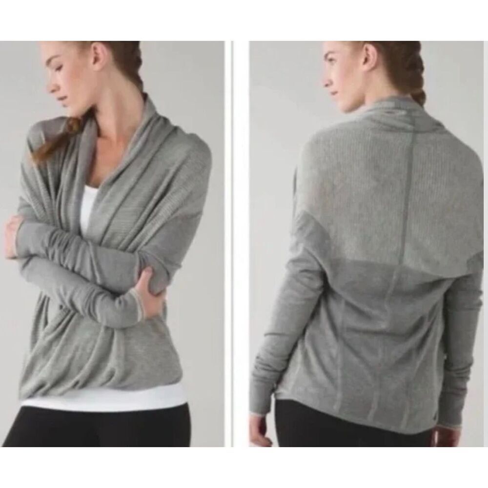 Lululemon Iconic Wrap gray cashmere blend draped SWEATER sz M